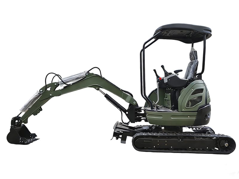Dark green tracked excavator with canopy